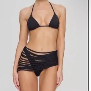 💥SALE!!💥 NWOT Skims Black Strappy Rhinestone swim cover up skirt w/ side zip